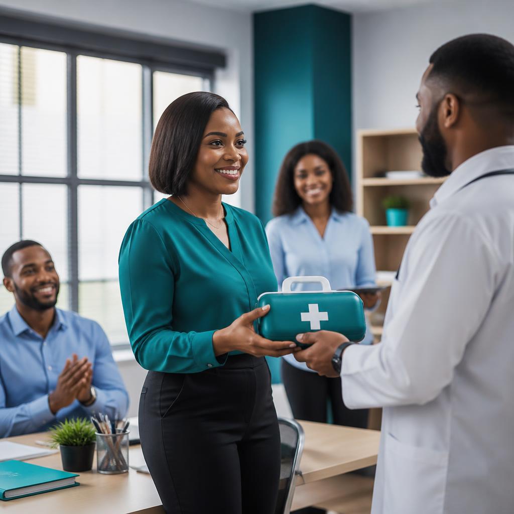 Professional receiving a workplace healthcare supply kit